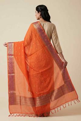 Banarasi pure organza silk dupatta in orange colour with zari work 3