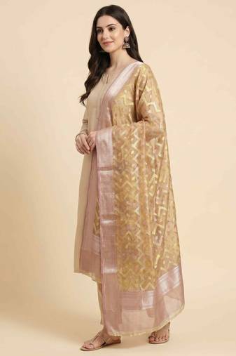 Banarasi pure tissue silk dupatta in rust colour with zari work