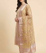Banarasi pure tissue silk dupatta in rust colour with zari work