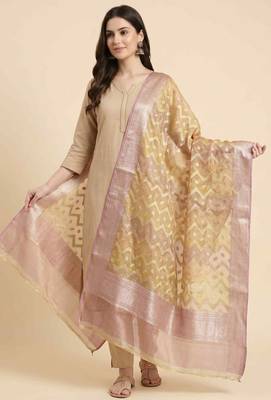 Banarasi pure tissue silk dupatta in rust colour with zari work 2