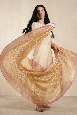 Banarasi pure tissue silk dupatta in rust colour with zari work 3