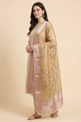 Banarasi pure tissue silk dupatta in rust colour with zari work 5