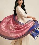 Banarasi pure tussar silk dupatta in pink colour with zari work