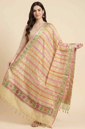 Banarasi pure chiffon silk dupatta in yellow colour with zari work