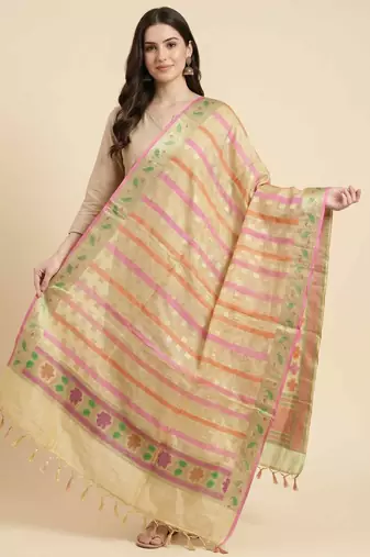 Banarasi pure chiffon silk dupatta in yellow colour with zari work