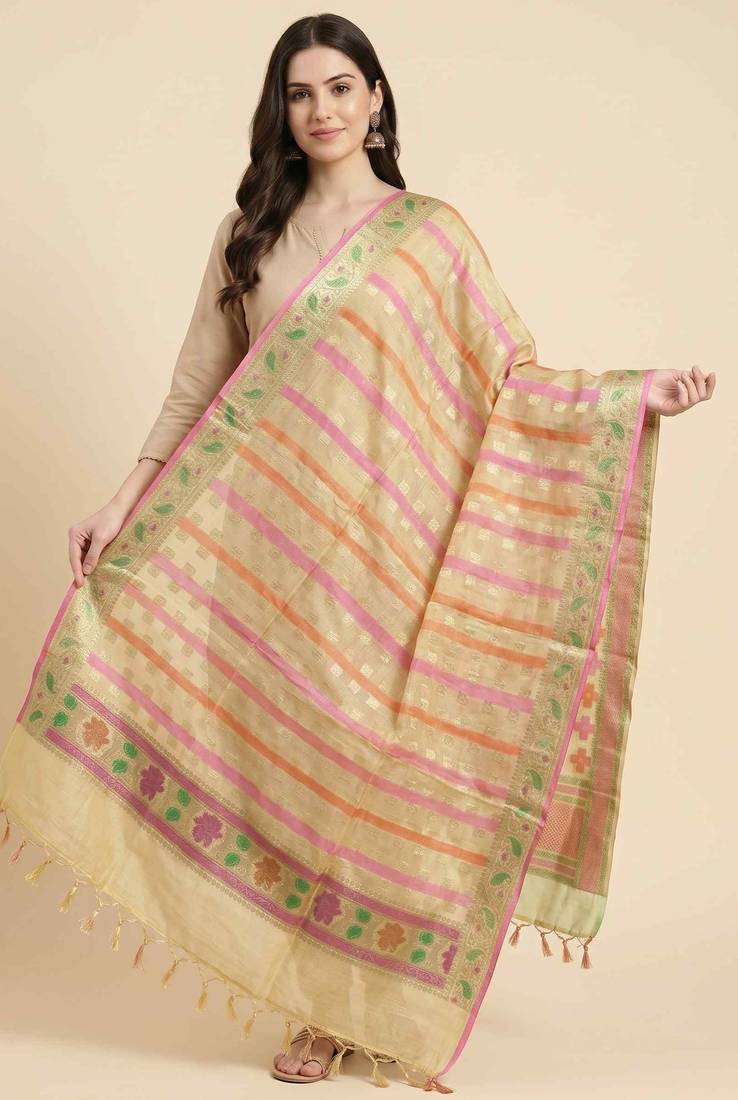 Banarasi pure chiffon silk dupatta in yellow colour with zari work