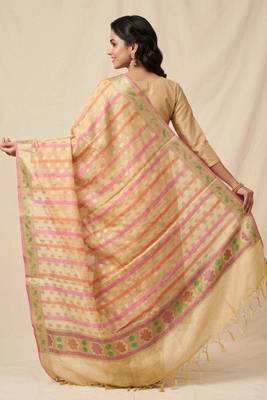 Banarasi pure chiffon silk dupatta in yellow colour with zari work 3