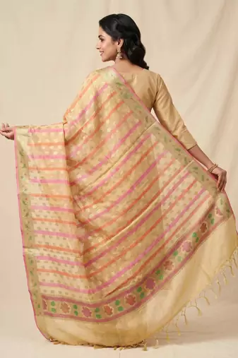 Banarasi pure chiffon silk dupatta in yellow colour with zari work