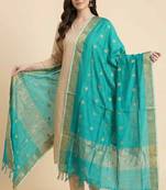 Banarasi pure chiniya silk dupatta in turquoise colour with zari work