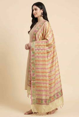 Banarasi pure chiffon silk dupatta in yellow colour with zari work 4