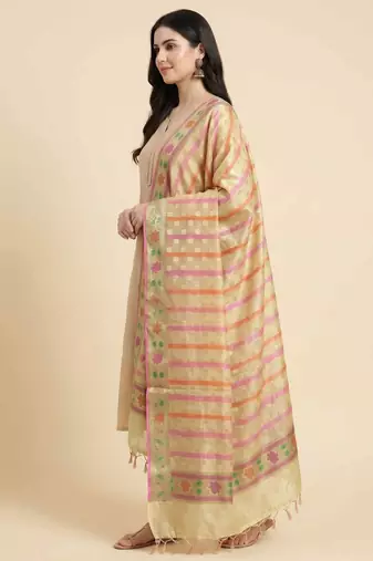 Banarasi pure chiffon silk dupatta in yellow colour with zari work