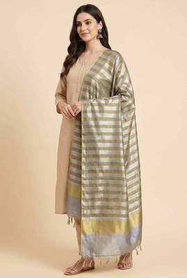 Banarasi pure tissue silk dupatta in mehendi  colour with zari work 2