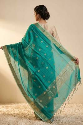 Banarasi pure chiniya silk dupatta in turquoise colour with zari work 2
