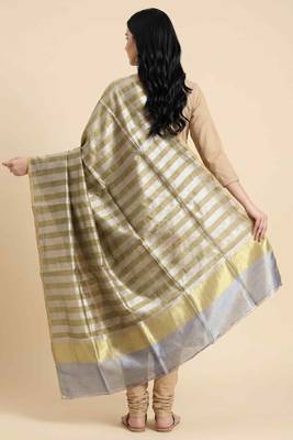 Banarasi pure tissue silk dupatta in mehendi  colour with zari work 3