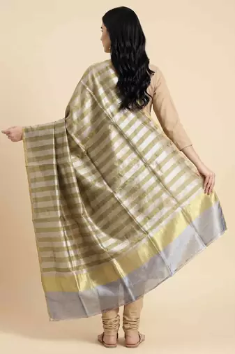 Banarasi pure tissue silk dupatta in mehendi  colour with zari work