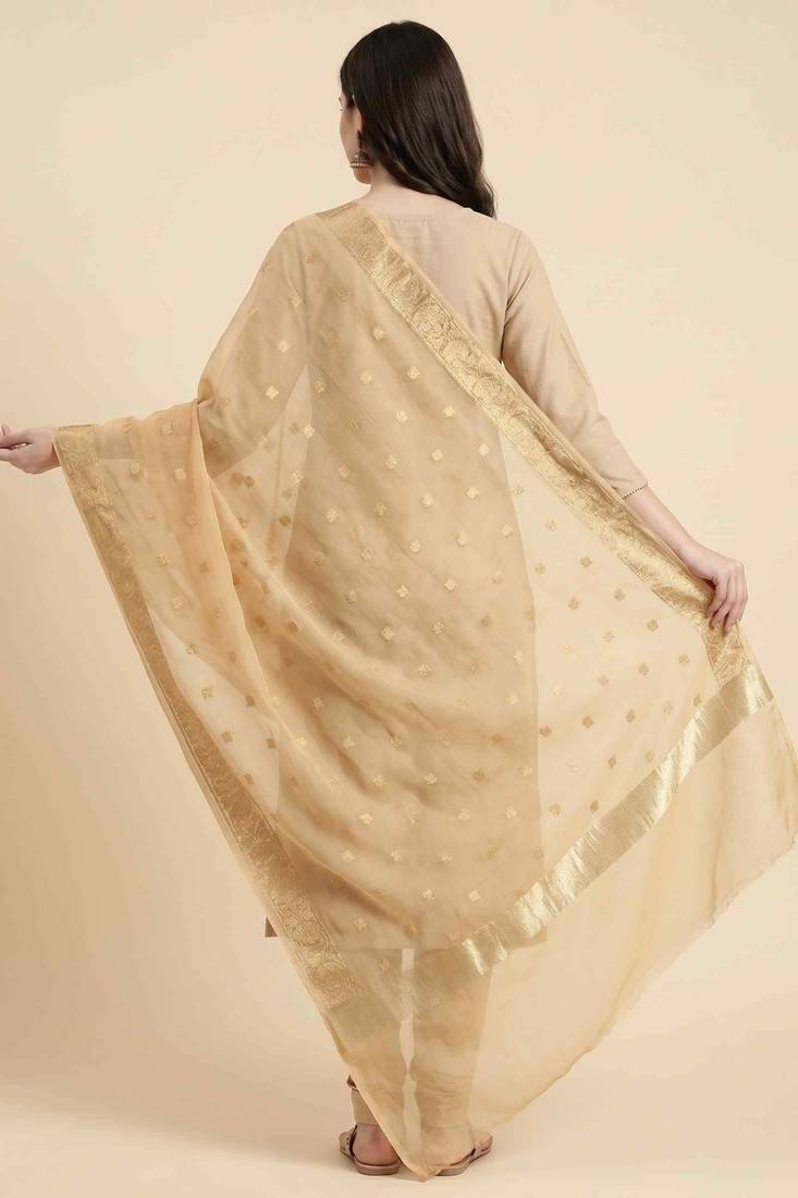 Banarasi pure chiniya silk dupatta in cream colour with zari work