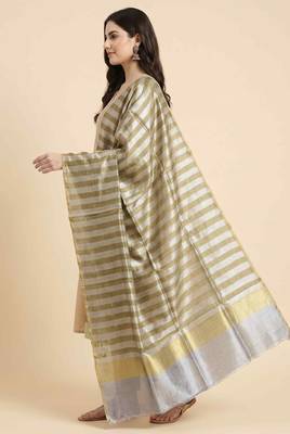 Banarasi pure tissue silk dupatta in mehendi  colour with zari work 4