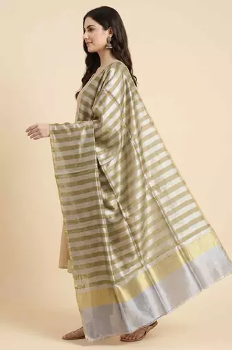 Banarasi pure tissue silk dupatta in mehendi  colour with zari work