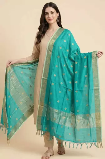 Banarasi pure chiniya silk dupatta in turquoise colour with zari work