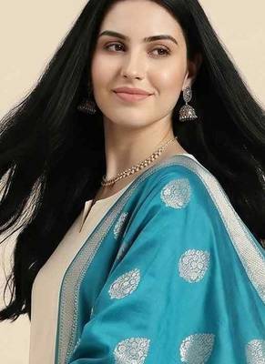 Banarasi pure kataan silk dupatta in teal green colour with zari work 1
