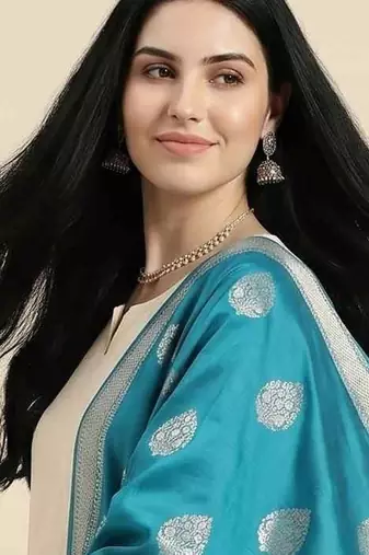 Banarasi pure kataan silk dupatta in teal green colour with zari work