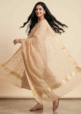 Banarasi pure chiniya silk dupatta in cream colour with zari work 4