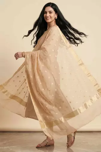 Banarasi pure chiniya silk dupatta in cream colour with zari work