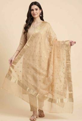 Banarasi pure chiniya silk dupatta in cream colour with zari work 5