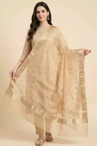 Banarasi pure chiniya silk dupatta in cream colour with zari work