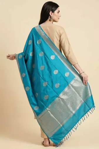 Banarasi pure kataan silk dupatta in teal green colour with zari work