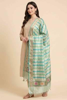 Banarasi pure chiffon silk dupatta in light green colour with zari work 1