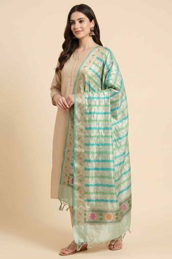 Banarasi pure chiffon silk dupatta in light green colour with zari work