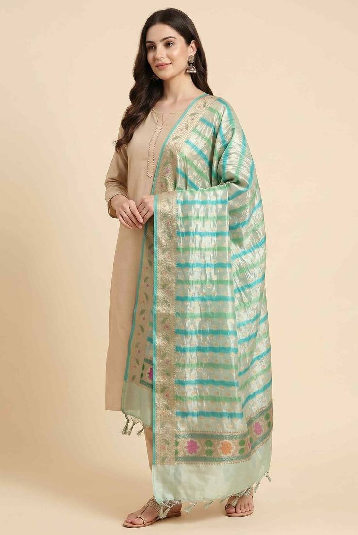Banarasi pure chiffon silk dupatta in light green colour with zari work