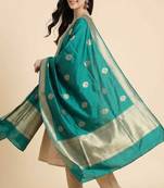 Banarasi pure kataan silk dupatta in teal green colour with zari work