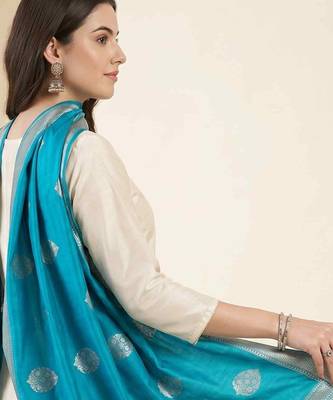 Banarasi pure kataan silk dupatta in teal green colour with zari work 4