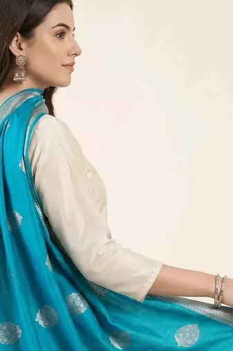 Banarasi pure kataan silk dupatta in teal green colour with zari work