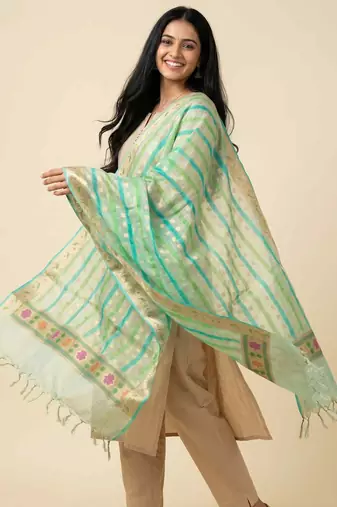 Banarasi pure chiffon silk dupatta in light green colour with zari work
