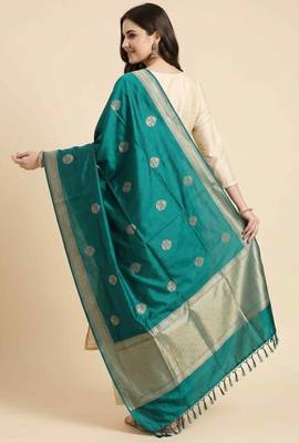 Banarasi pure kataan silk dupatta in teal green colour with zari work 2