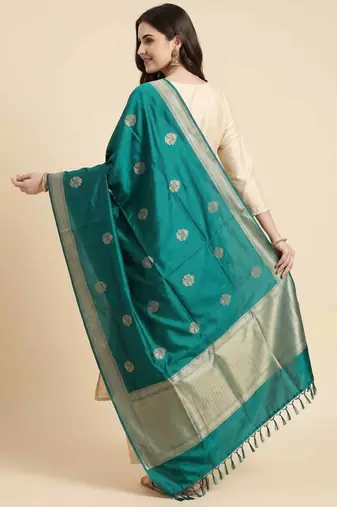 Banarasi pure kataan silk dupatta in teal green colour with zari work