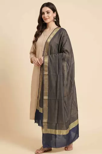 Banarasi pure chiffon silk dupatta in black colour with zari work