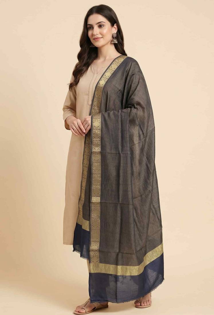 Banarasi pure chiffon silk dupatta in black colour with zari work