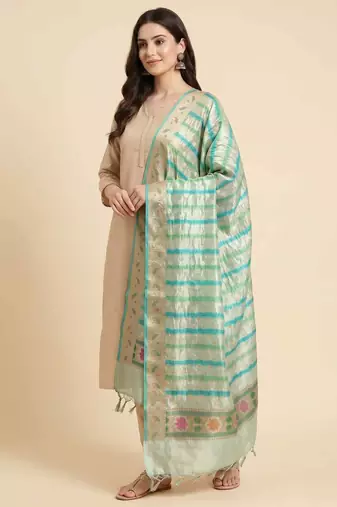 Banarasi pure chiffon silk dupatta in light green colour with zari work