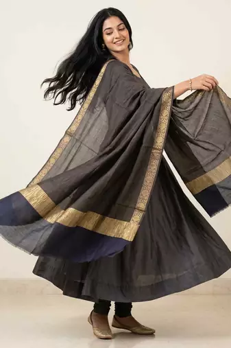 Banarasi pure chiffon silk dupatta in black colour with zari work