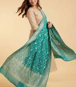 Banarasi pure khaddi georgette silk dupatta in green colour with zari work