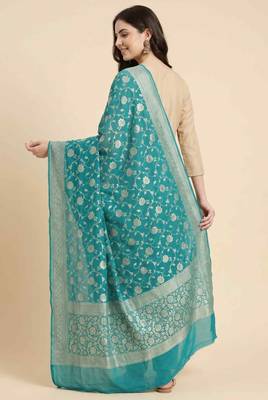 Banarasi pure khaddi georgette silk dupatta in green colour with zari work 4