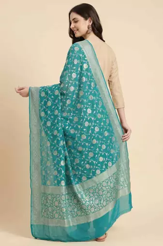 Banarasi pure khaddi georgette silk dupatta in green colour with zari work