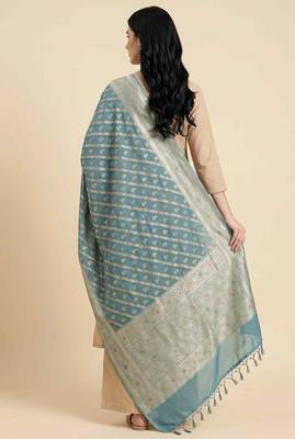 Banarasi pure khaddi georgette silk dupatta in sea green colour with minakari work 3