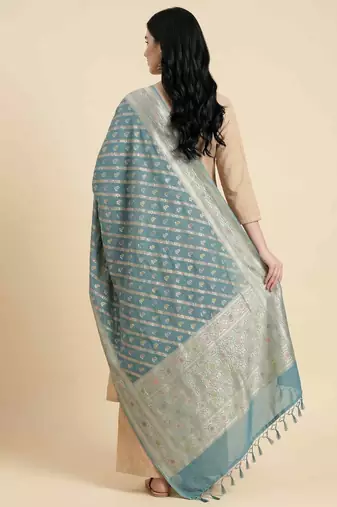 Banarasi pure khaddi georgette silk dupatta in sea green colour with minakari work