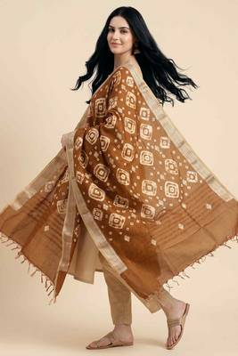 Banarasi pure chiniya silk dupatta in brown colour with zari work 1