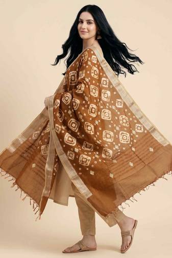 Banarasi pure chiniya silk dupatta in brown colour with zari work